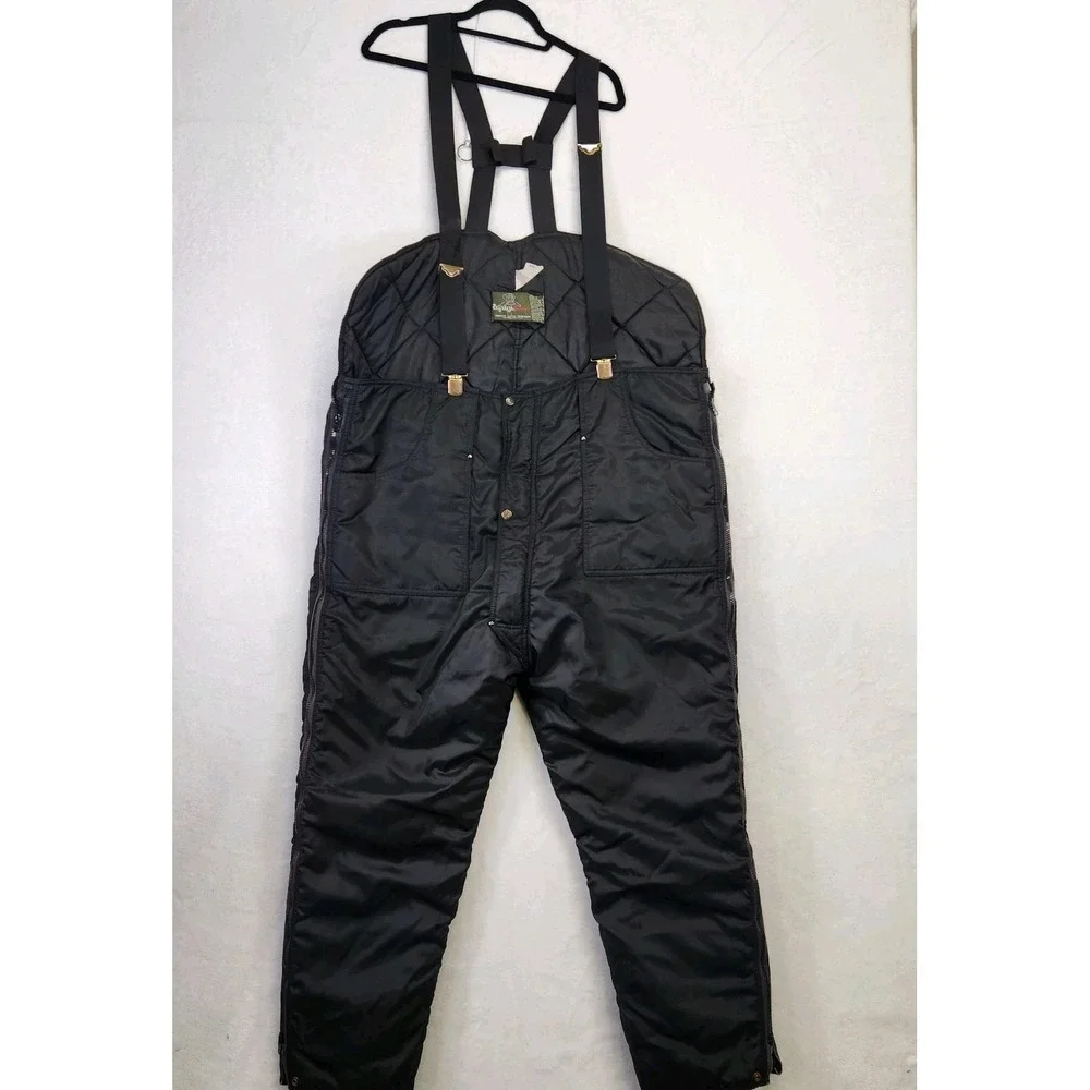 Vtg RefrigiWear Insulated Bib Overalls Black‎ Quilted Workwear USA Made L 41D